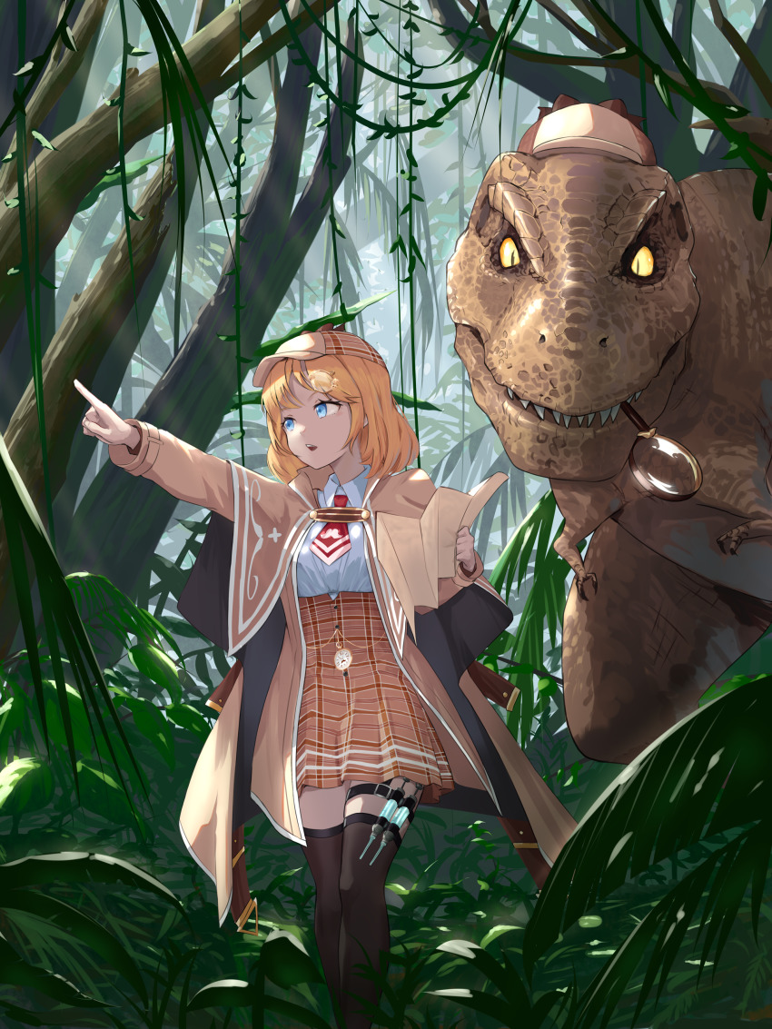 1girl, 1other, absurdres, dinosaur, hat, highres, hololive, hololive_english
