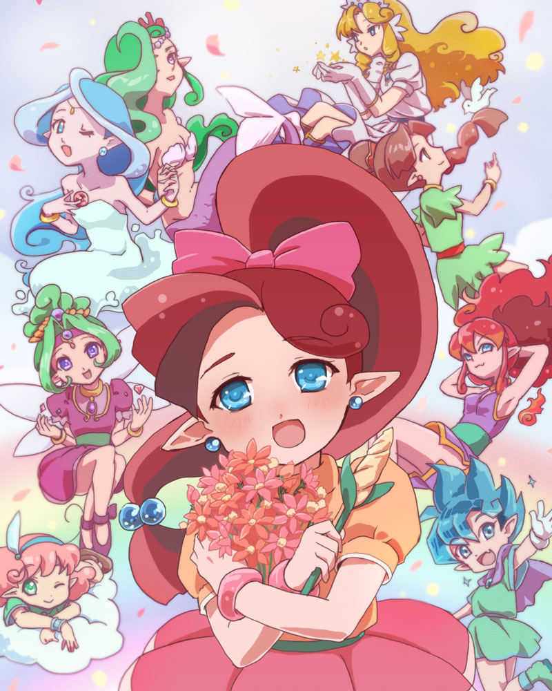 6+girls, :3, :d, ankle_boots, arm_up, armpit_crease, armpit_peek, armpits