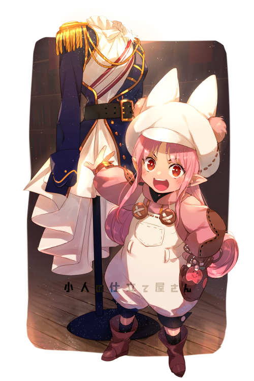 1girl, blush, breasts, echo_(circa), fate/grand_order, fate_(series), fujimaru_ritsuka_(female), fujimaru_ritsuka_(female)_(halloween_royalty), habetrot_(fate), habetrot_(little_tailors)_(fate), halloween_royalty, hat, long_hair, looking_at_viewer, official_alternate_costume, open_mouth, pink_hair, pointy_ears, red_eyes, sidelocks, small_breasts, smile, solo