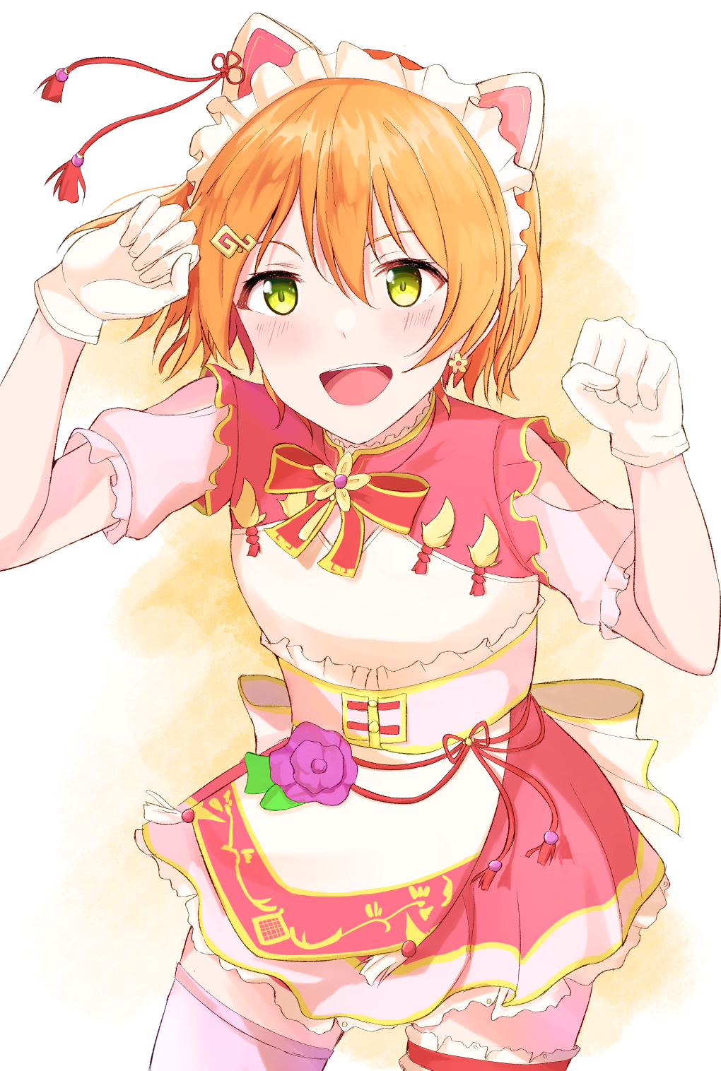 1girl, alternate_hairstyle, animal_ears, apron, artist_name, artist_request, back_bow, bare_shoulders