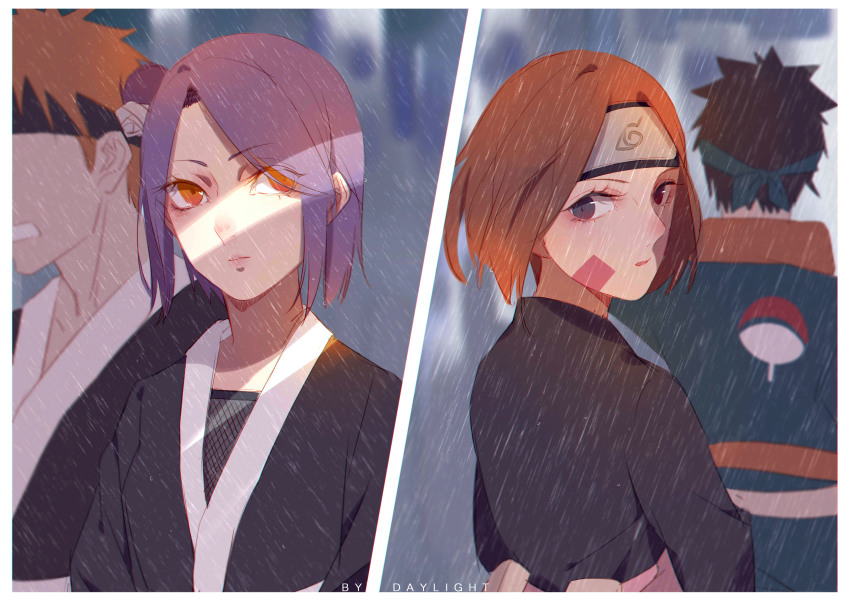 2boys, 2girls, absurdres, black_hair, blue_hair, blue_jacket, brown_hair, daylight919