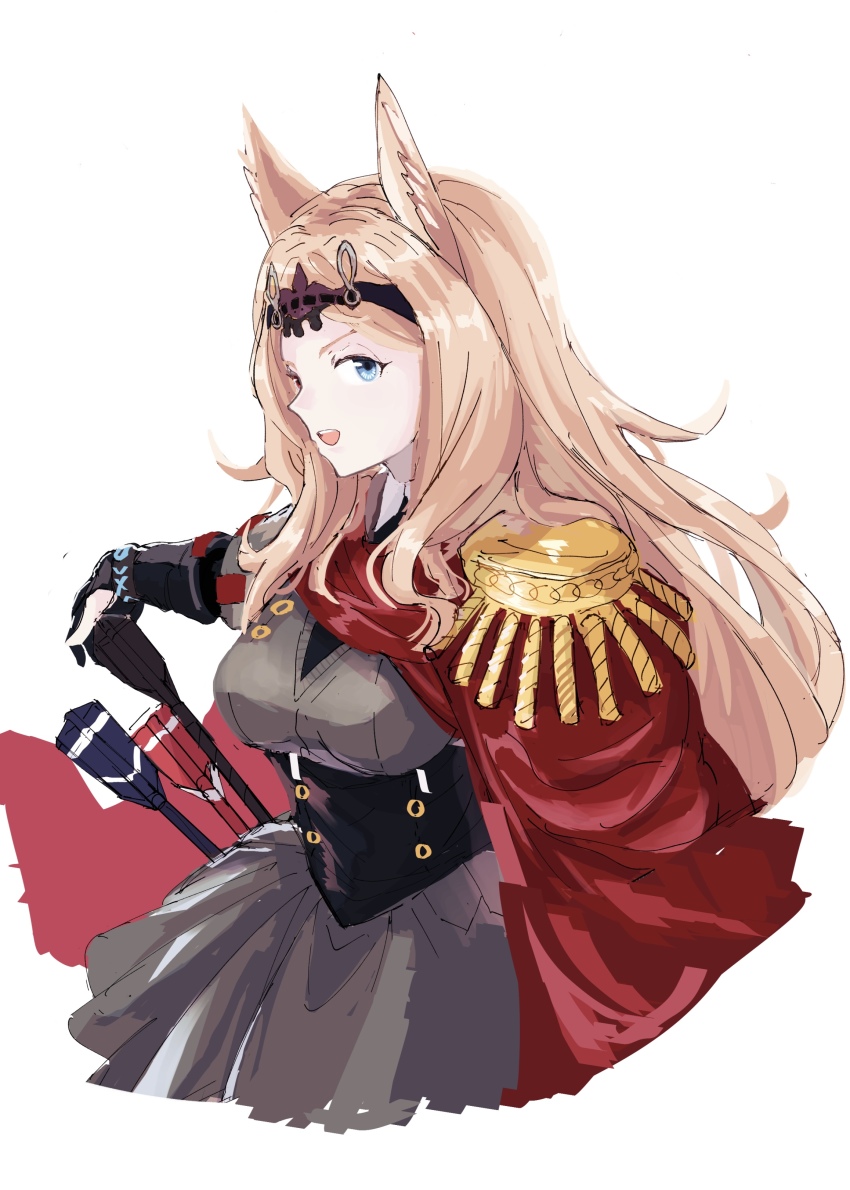 1girl, absurdres, animal_ears, archetto_(arknights), arknights, black_gloves, blonde_hair, blue_eyes