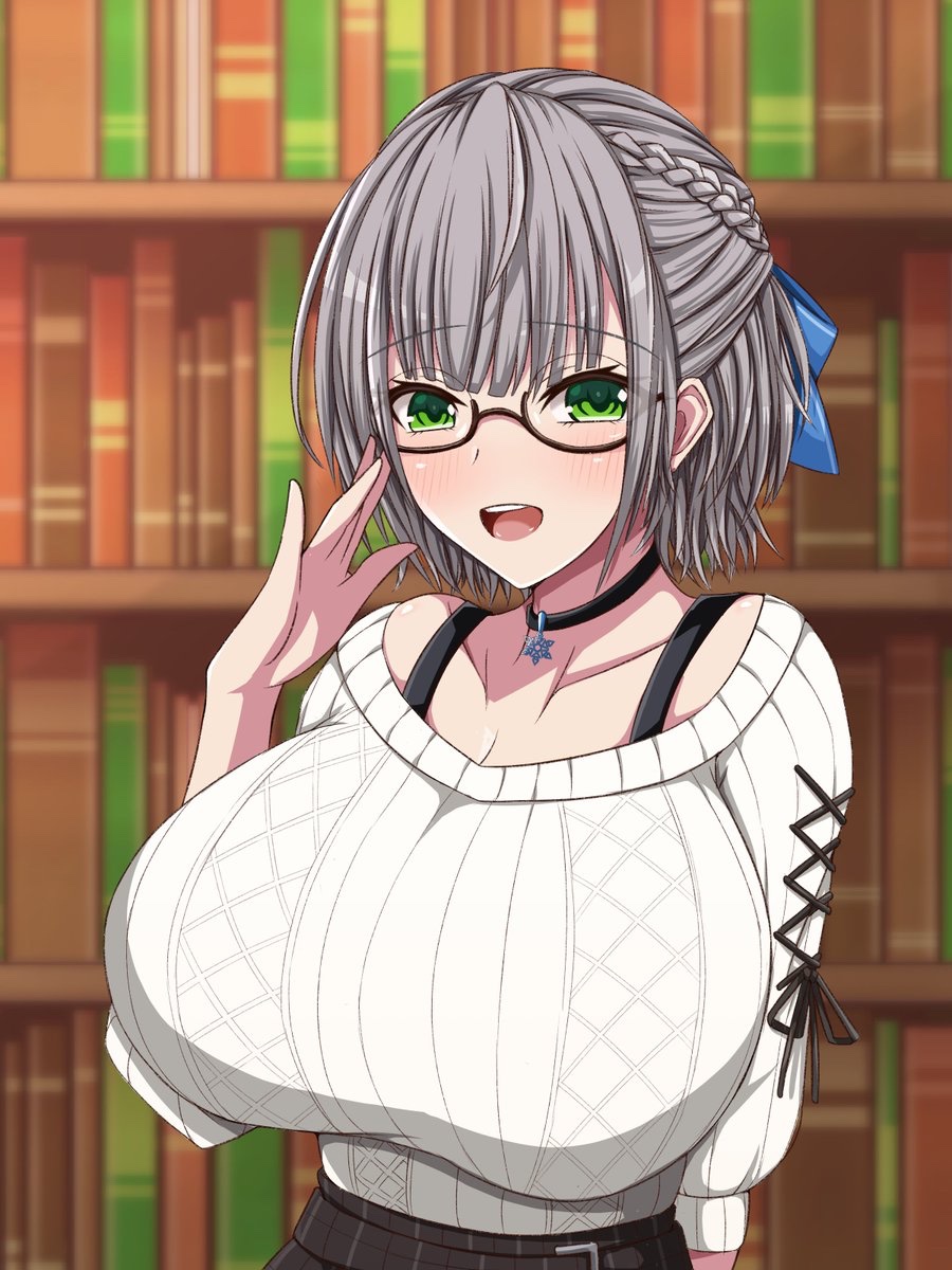 1girl, adjusting_eyewear, bespectacled, black_choker, black_tank_top, braid, breasts, brown_skirt