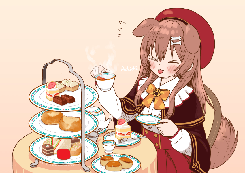 >_<, 1girl, :3, :p, absurdres, animal_ears, blush, bone_hair_ornament