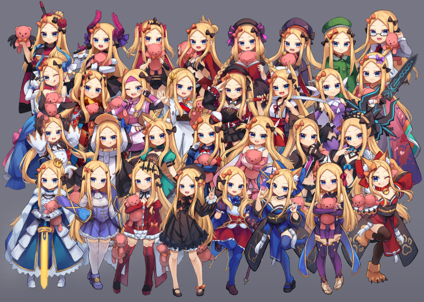 1girl, abigail_williams_(fate), abigail_williams_(first_ascension)_(fate), anastasia_(fate), anastasia_(fate)_(cosplay), artoria_caster_(fate), artoria_caster_(fate)_(cosplay), artoria_caster_(second_ascension)_(fate)