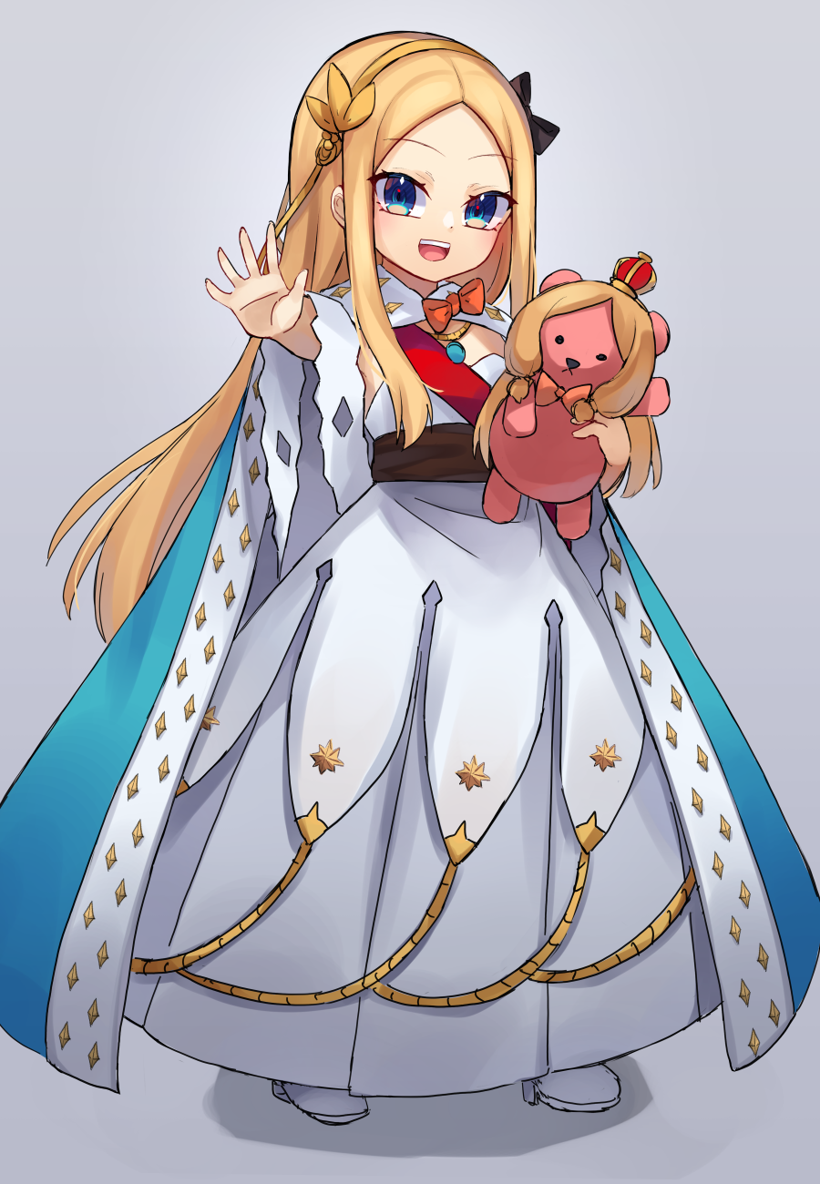 1girl, abigail_williams_(fate), anastasia_(fate), anastasia_(fate)_(cosplay), blonde_hair, blue_cloak, blue_eyes, blush