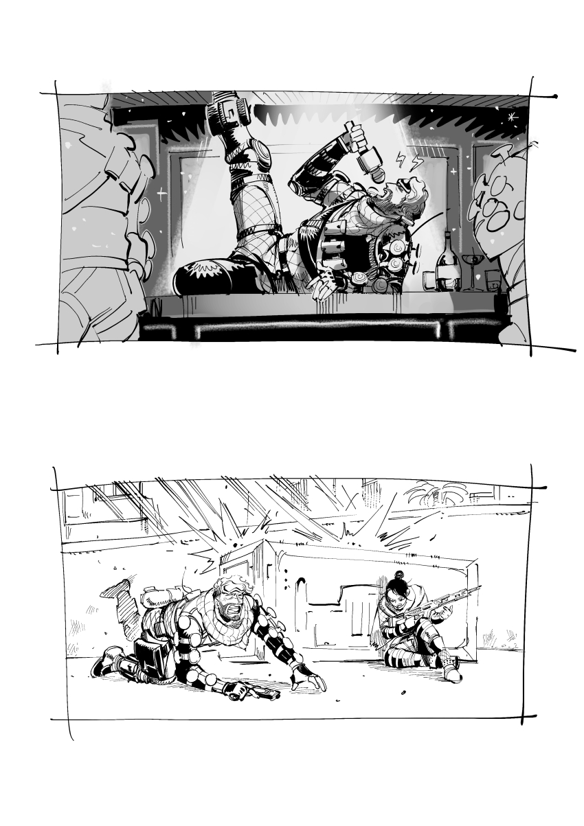 1boy, 1girl, absurdres, apex_legends, assault_rifle, b3_wingman, bodysuit, bottle