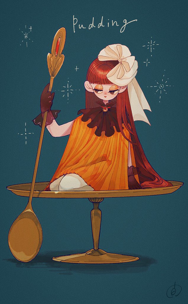 1girl, aida_mogmog513, black_gloves, blunt_bangs, english_text, eyeshadow, food, full_body