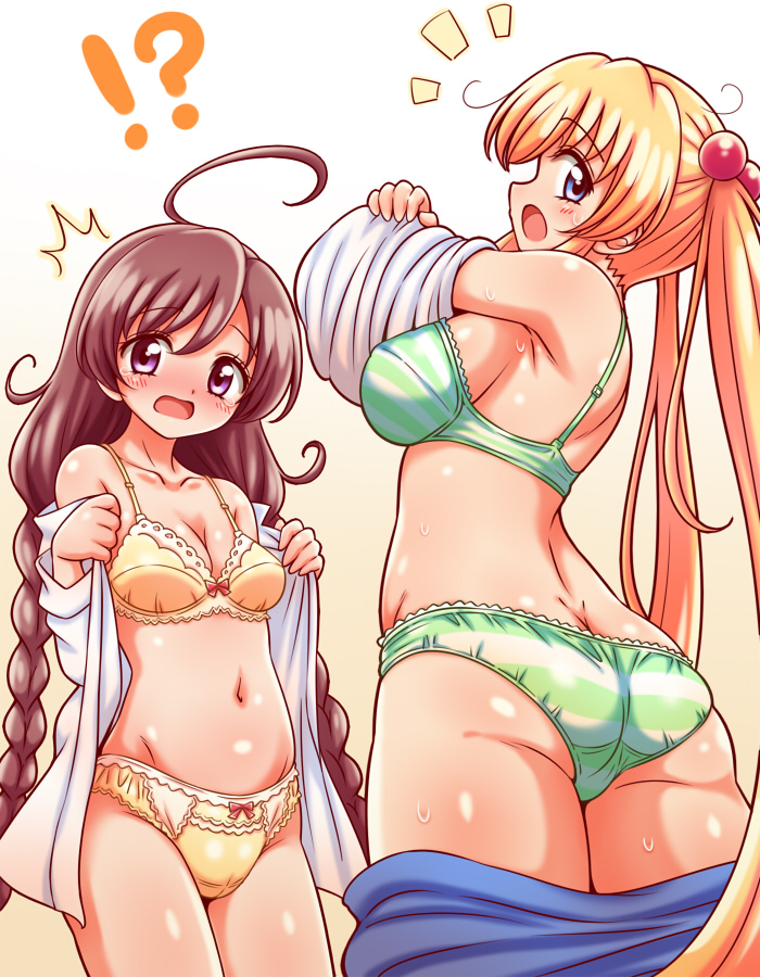 2girls, amatsuka_kosame, amatsuka_rikka, baby_princess, blonde_hair, blue_eyes, bra, brown_hair
