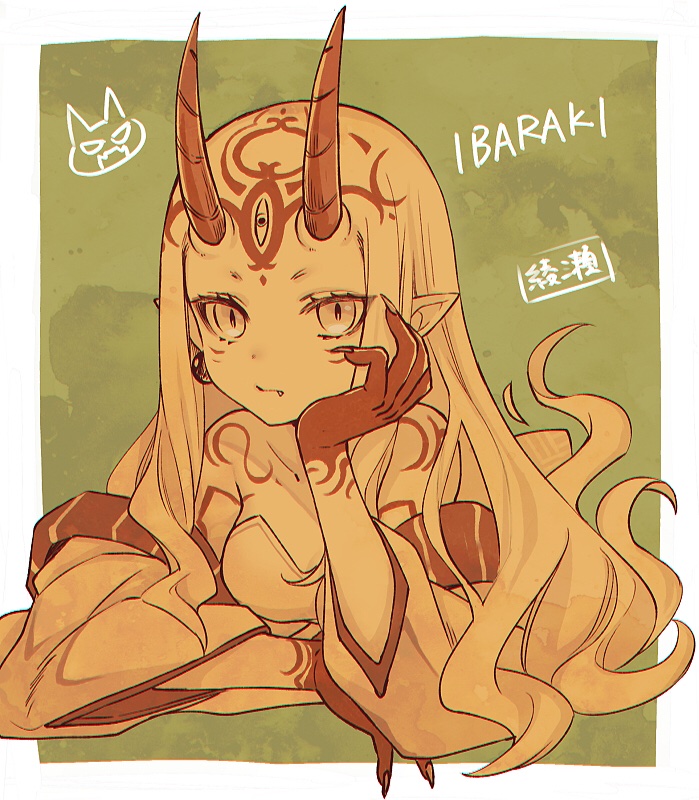 1girl, blonde_hair, character_name, fang, fate/grand_order, fate_(series), fingernails, head_rest