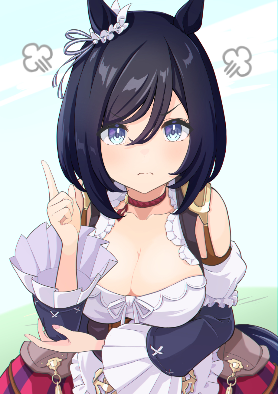 1girl, puff_of_air, animal_ears, black_hair, blouse, blue_eyes, bob_cut, bow