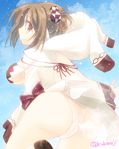 1girl, ainu_clothes, animal_ears, aquaplus, ass, ass_focus, braid, breasts