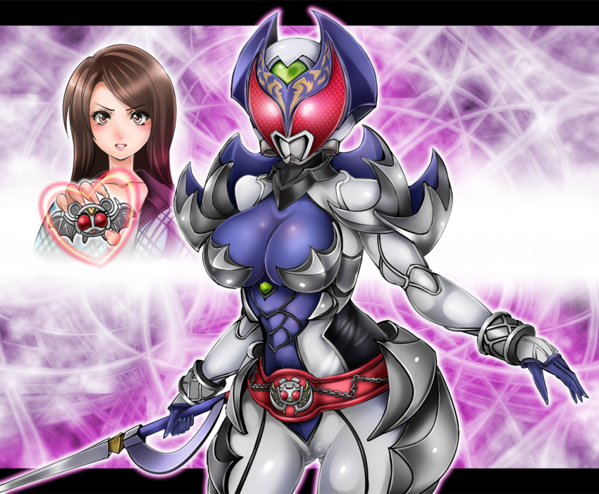 1041_(toshikazu), 1girl, belt, breasts, cameltoe, contrapposto, hikari_natsumi, hip_focus, kamen_rider, kamen_rider_dcd, kamen_rider_kivala, kivala, standing, sword, weapon, wide_hips