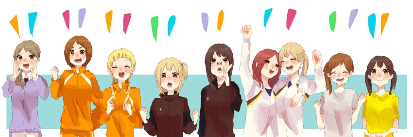 6+girls, aohara_chika, black_hair, blonde_hair, brown_hair, glasses, grin, haikyuu!!