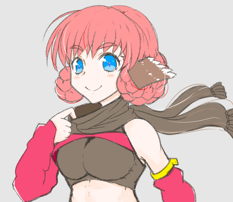 1girl, animal_ears, aquaplus, black_scarf, blue_eyes, braid, breasts, closed_mouth