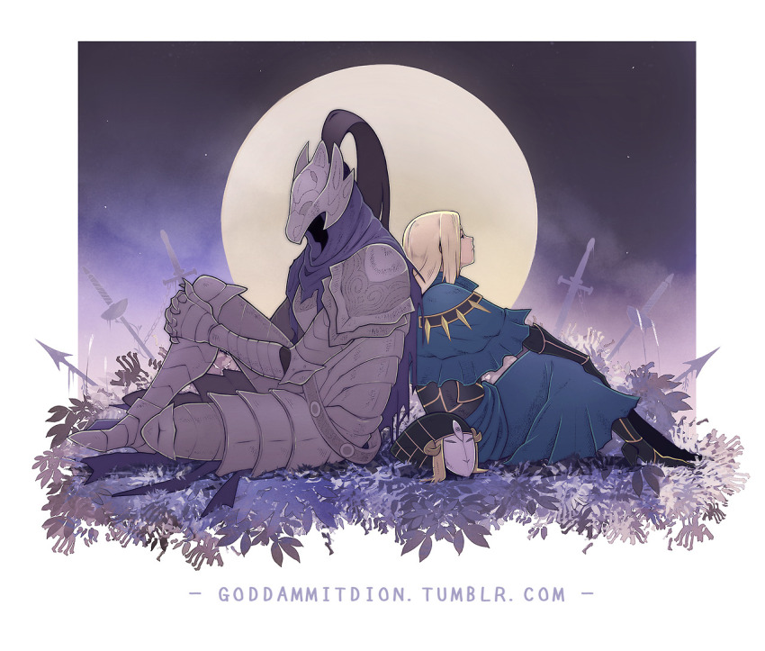 1boy, 1girl, armor, artorias_the_abysswalker, blonde_hair, dark_souls_(series), dark_souls_i, full_armor