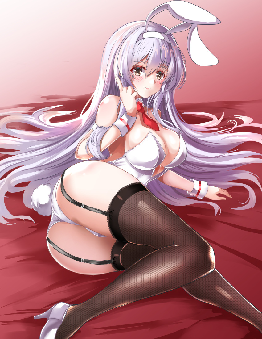 1girl, absurdres, alternate_costume, animal_ears, ass, bad_id, bad_pixiv_id, black_thighhighs