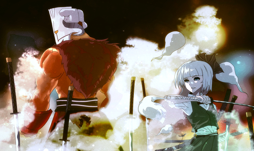 1boy, 1girl, absurdres, back, cape, crossover, dota_(series), dota_2