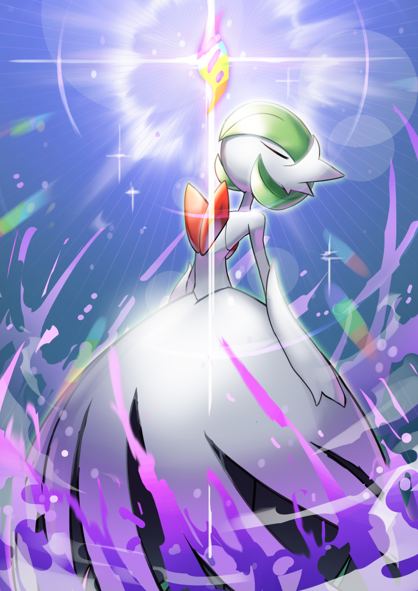 absurdres, closed_eyes, colored_skin, commentary, energy, gardevoir, gen_3_pokemon, green_hair
