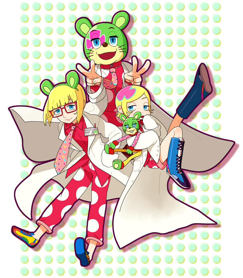 00s, 2boys, animal_ears, bear, bear_ears, blonde_hair, blue_footwear, boots