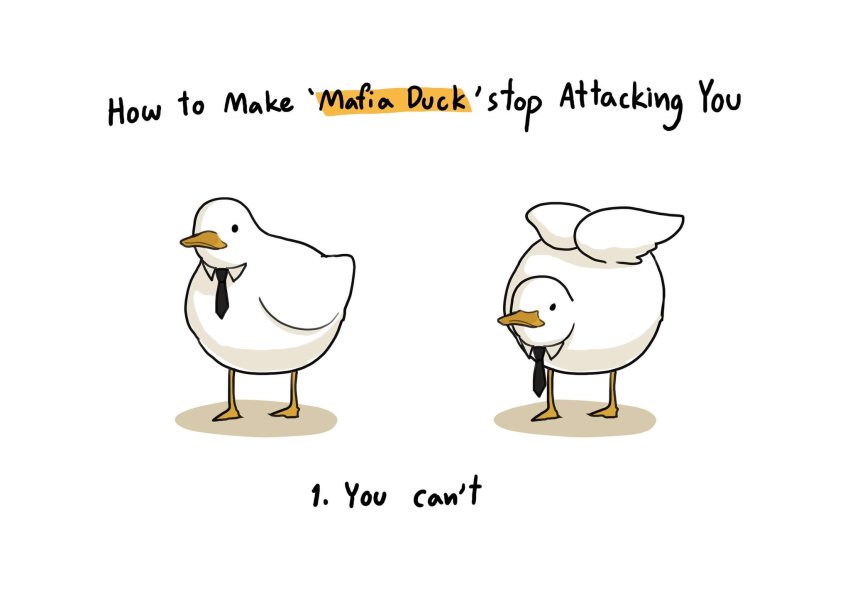 animal, animal_focus, artist_name, bird, black_necktie, commentary, detached_collar, duck