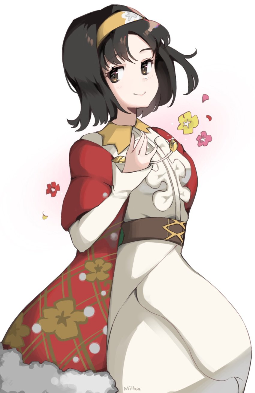 1girl, belt, bright_pupils, brown_belt, brown_eyes, closed_mouth, commentary, erika_(holiday_2020)_(pokemon)