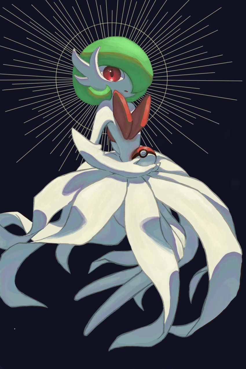 bad_id, bad_twitter_id, black_background, colored_skin, commentary_request, gardevoir, gen_3_pokemon, green_hair