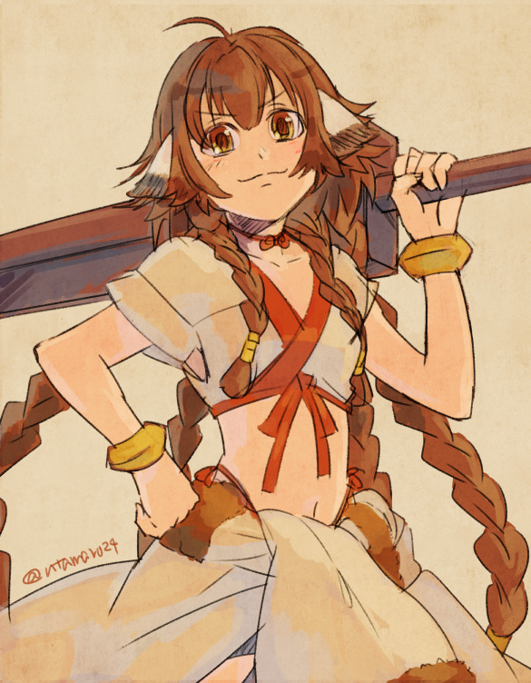 1girl, absurdly_long_hair, ahoge, animal_ears, anju_(utawarerumono), aquaplus, blush, bracelet