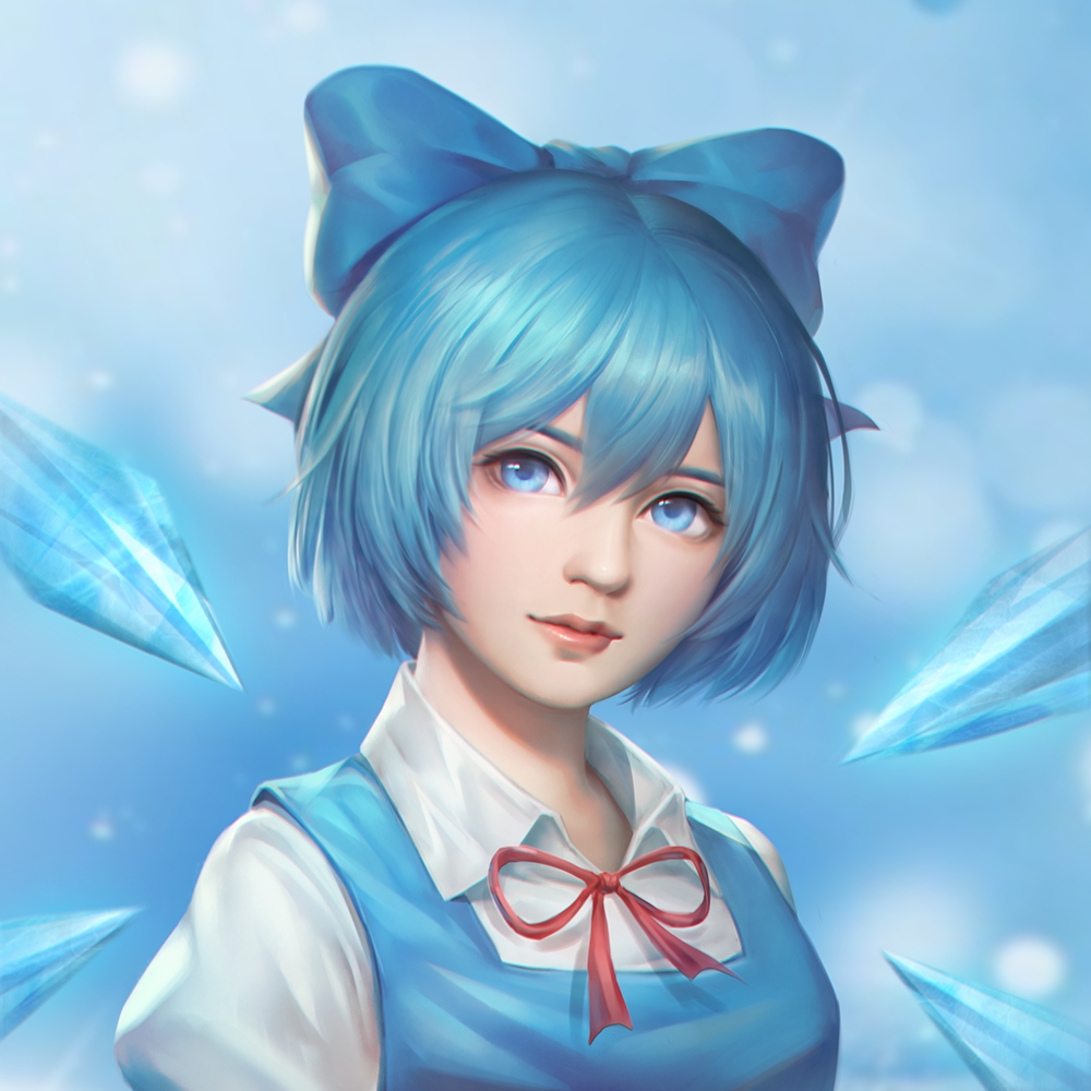 1girl, bad_id, bad_pixiv_id, blue_dress, blue_eyes, blue_hair, blue_theme, bow