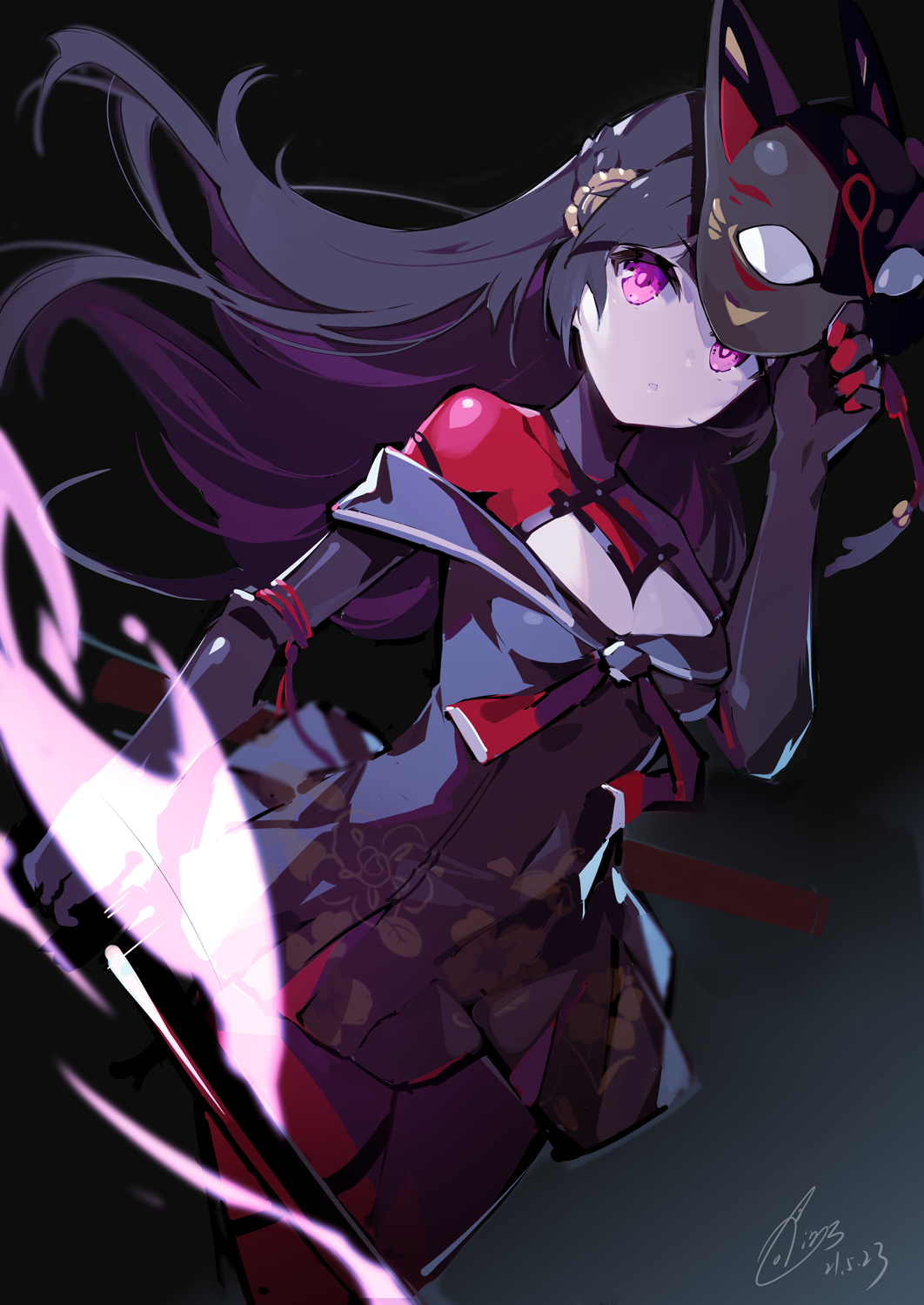 1girl, black_background, black_dress, black_gloves, black_jacket, brown_hair, dohna_dohna_issho_ni_warui_koto_o_shiyou, dress