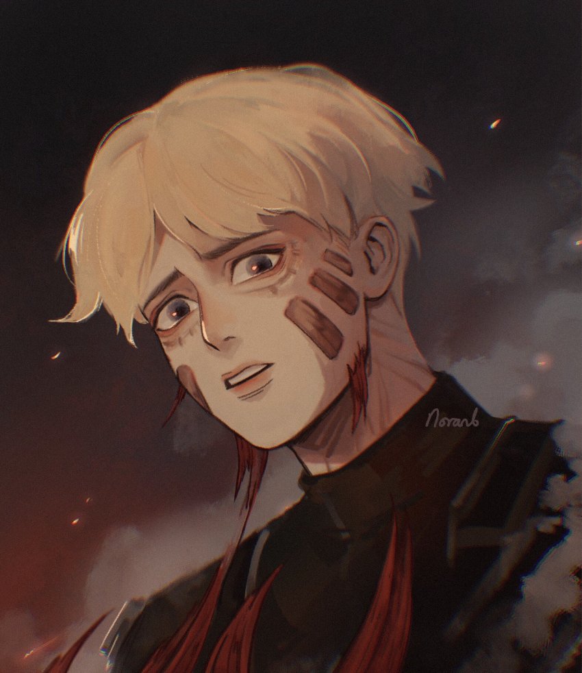 1boy, armin_arlert, artist_name, bags_under_eyes, blonde_hair, blood, blue_eyes, derivative_work