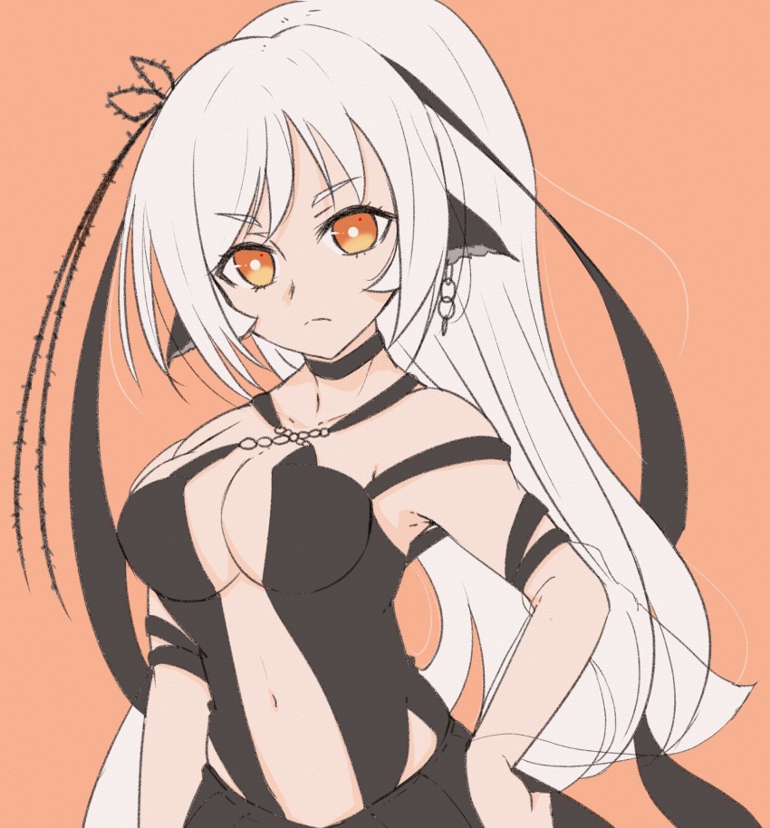 1girl, animal_ears, aquaplus, breasts, bright_pupils, chain, choker, cleavage