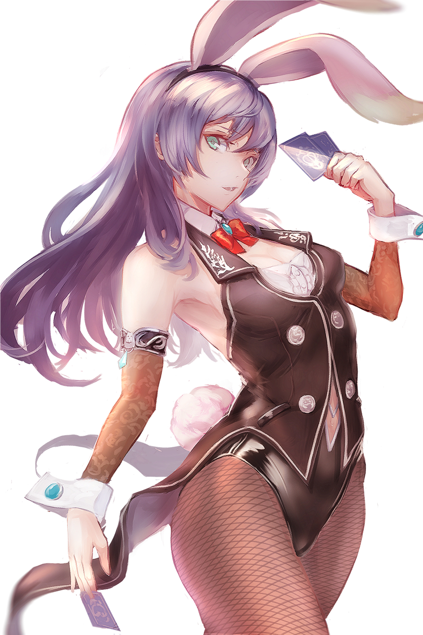 1girl, absurdres, animal_ears, bare_shoulders, black_headband, black_leotard, blue_hair, bow