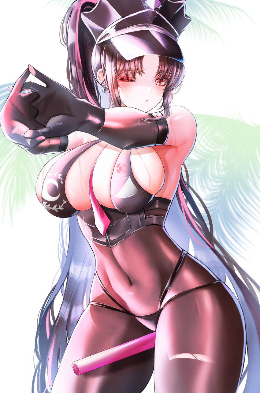 1girl, absurdres, bad_id, bad_pixiv_id, bare_shoulders, between_breasts, bikini, black_bikini