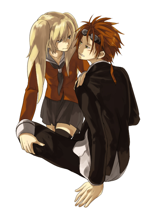 1990s_(style), 1boy, 1girl, aged_down, bad_id, bad_pixiv_id, before_crisis:_final_fantasy_vii, blonde_hair