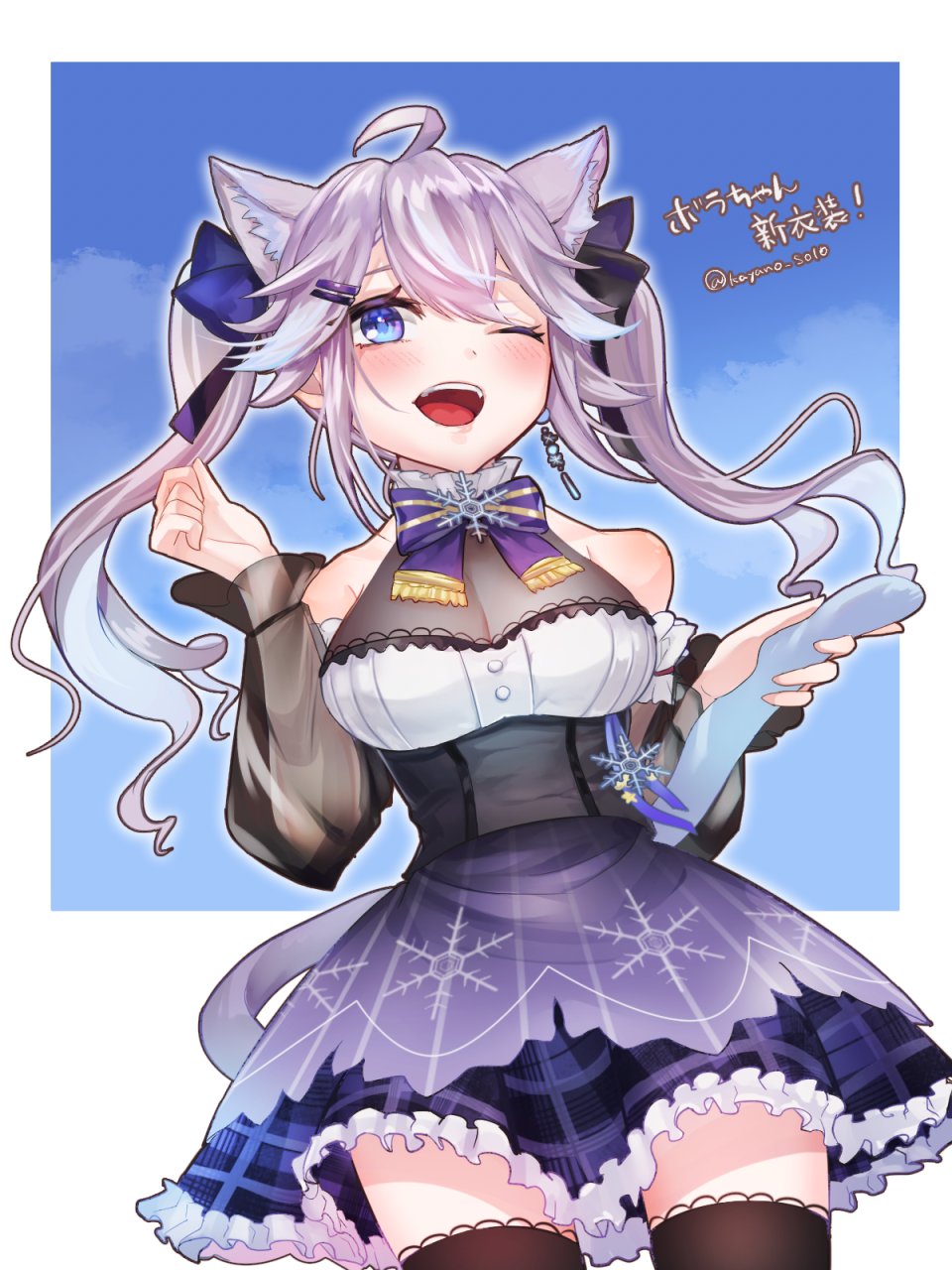 1girl, animal_ears, black_thighhighs, blue_eyes, blush, breasts, cat_ears, cat_tail