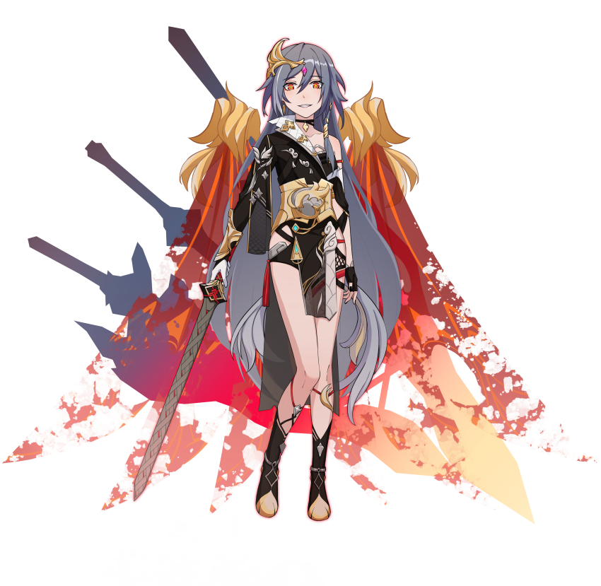 1girl, absurdres, asymmetrical_gloves, black_boots, black_choker, black_gloves, black_hair, black_nails