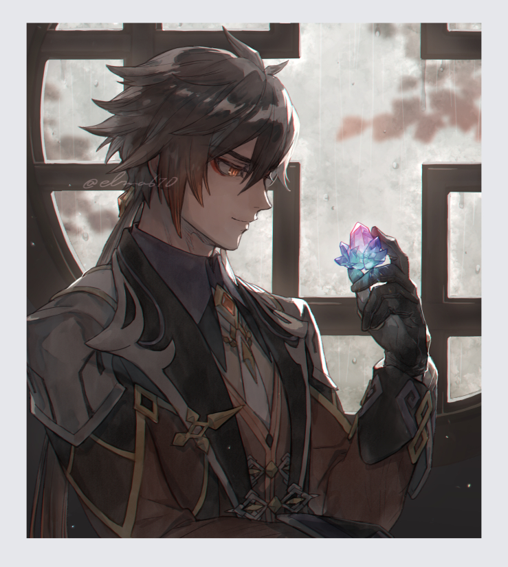 1boy, black_gloves, brown_hair, commentary_request, elmar, eyeliner, eyeshadow, formal_clothes