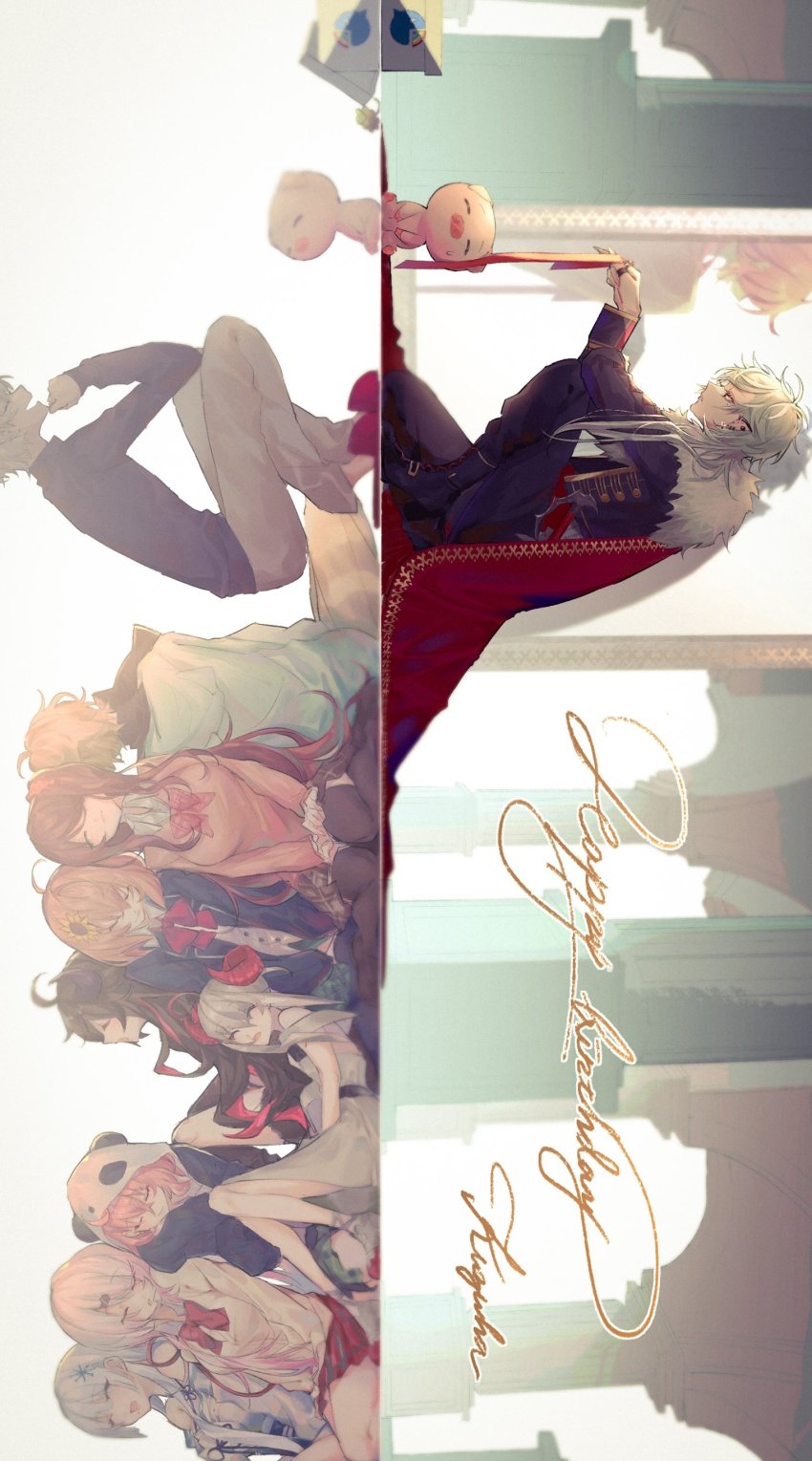 2boys, 6+girls, ^_^, absurdres, akabane_youko, akabane_youko_(1st_costume), animal_hood, black_hair