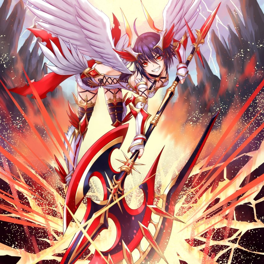 1girl, armband, armor, armored_boots, axe, black_shorts, boots, commentary_request