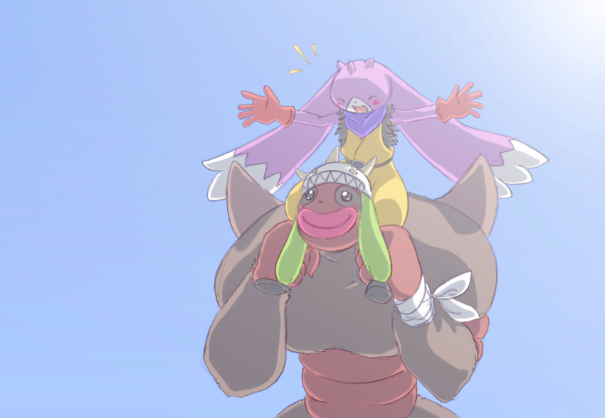 2boys, animal_ears, artist_request, carrying, digimon, digimon_(creature), happy, highres