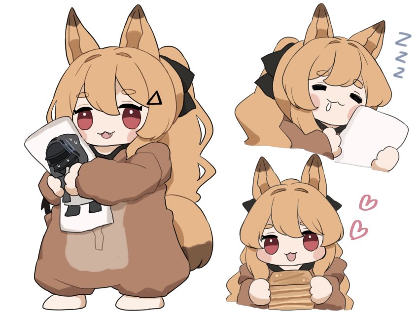 1girl, :3, :d, =_=, animal_ears, arknights, baklava, black_bow
