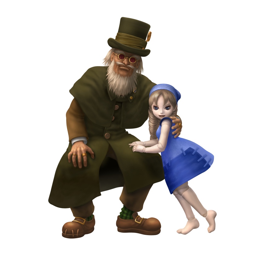 1boy, 1girl, 3d, absurdres, beard, blonde_hair, blue_eyes, cornelia_(shadow_hearts)