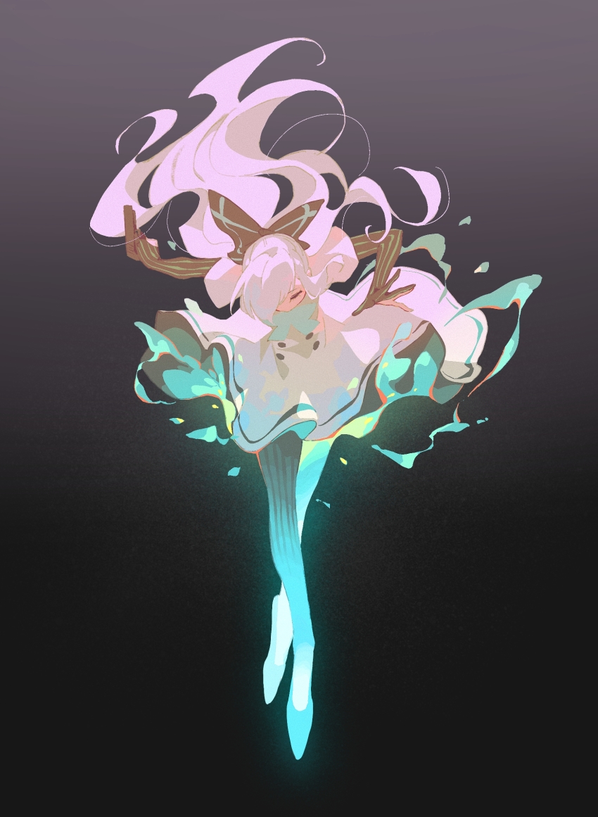 1girl, bow, closed_eyes, commentary_request, dress, elbow_gloves, full_body, girls'_frontline