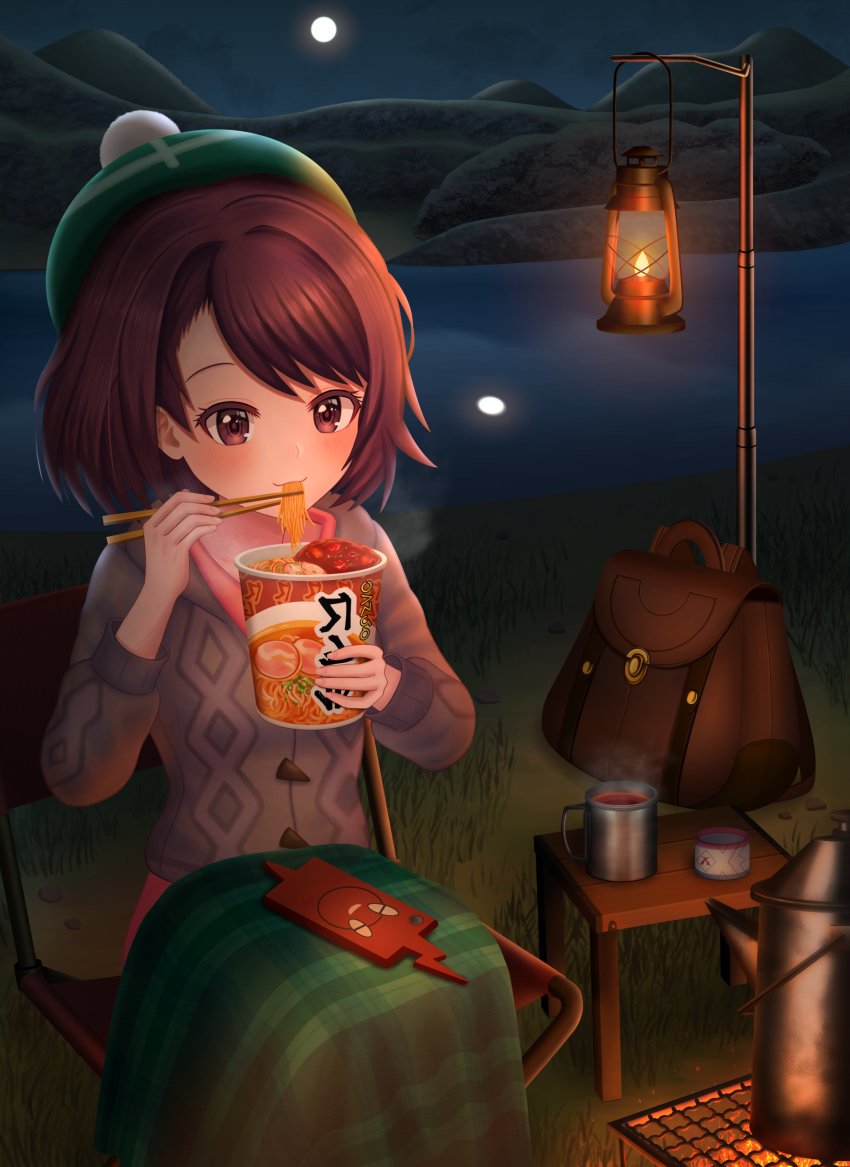 1girl, absurdres, bag, blush, bob_cut, brown_eyes, brown_hair, buttons