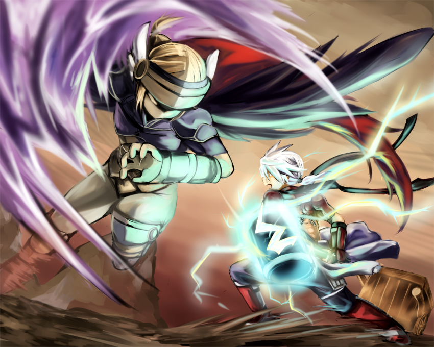 1boy, 1girl, abs, armor, armored_boots, black_gloves, black_pants, black_wings