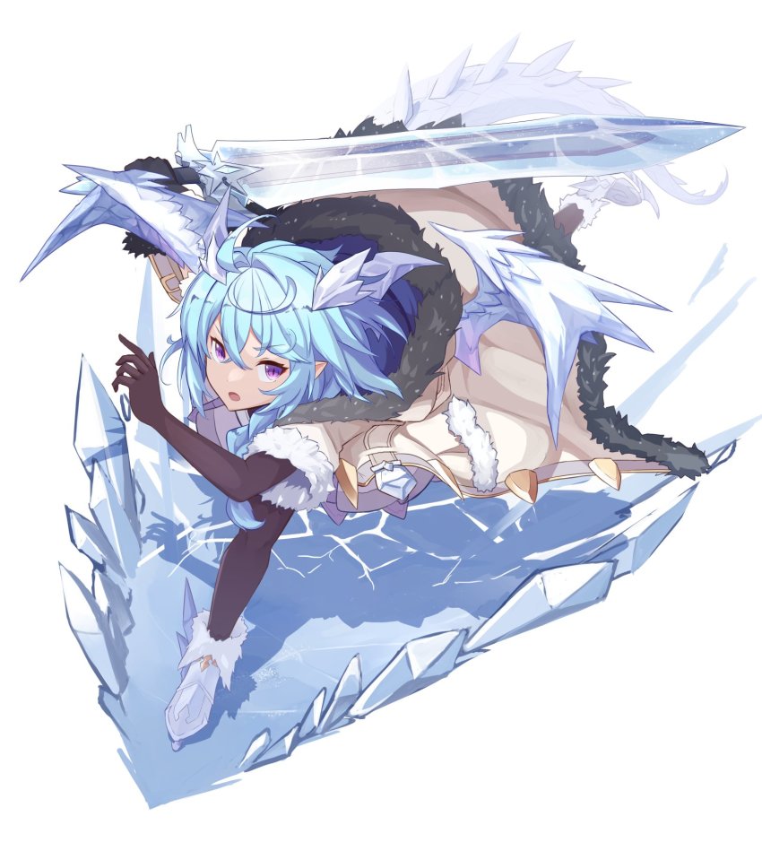 1girl, black_legwear, blue_hair, dragon_girl, dragon_horns, floom_(zeal_fool), highres, horns