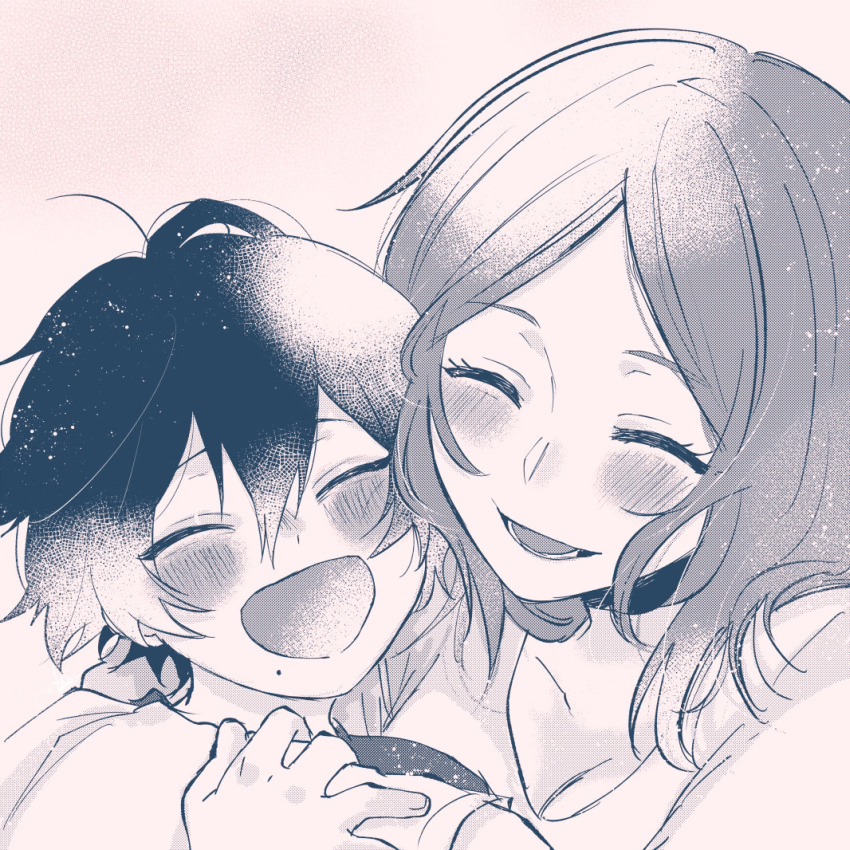 1boy, 1girl, :d, aged_down, anoko_(darenokoanoko), blush, boku_no_hero_academia, breasts