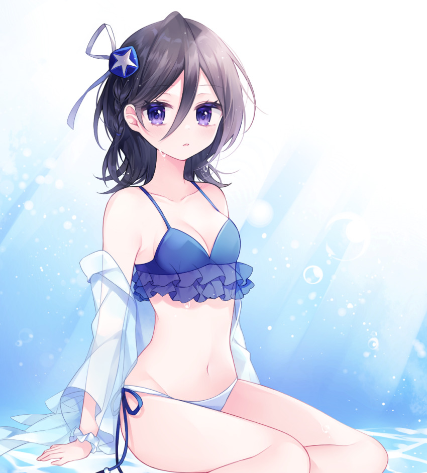 1girl, bad_id, bad_pixiv_id, bare_shoulders, bikini, black_hair, bleach, bleach:_brave_souls
