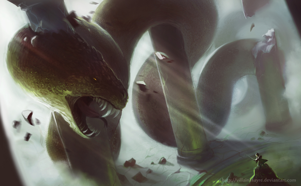 1boy, animal, commentary_request, forked_tongue, giant_snake, harry_potter, harry_potter_(series), harry_potter_and_the_chamber_of_secrets, holding, holding_wand, monster, oversized_animal, pillar, rock, snake, tongue, villainesayre, wand, wizarding_world